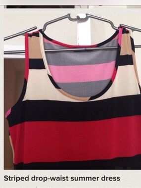 Striped Drop-Waist Sleeveless Flounce Hem Dress - Pink, Red, Black, Cream